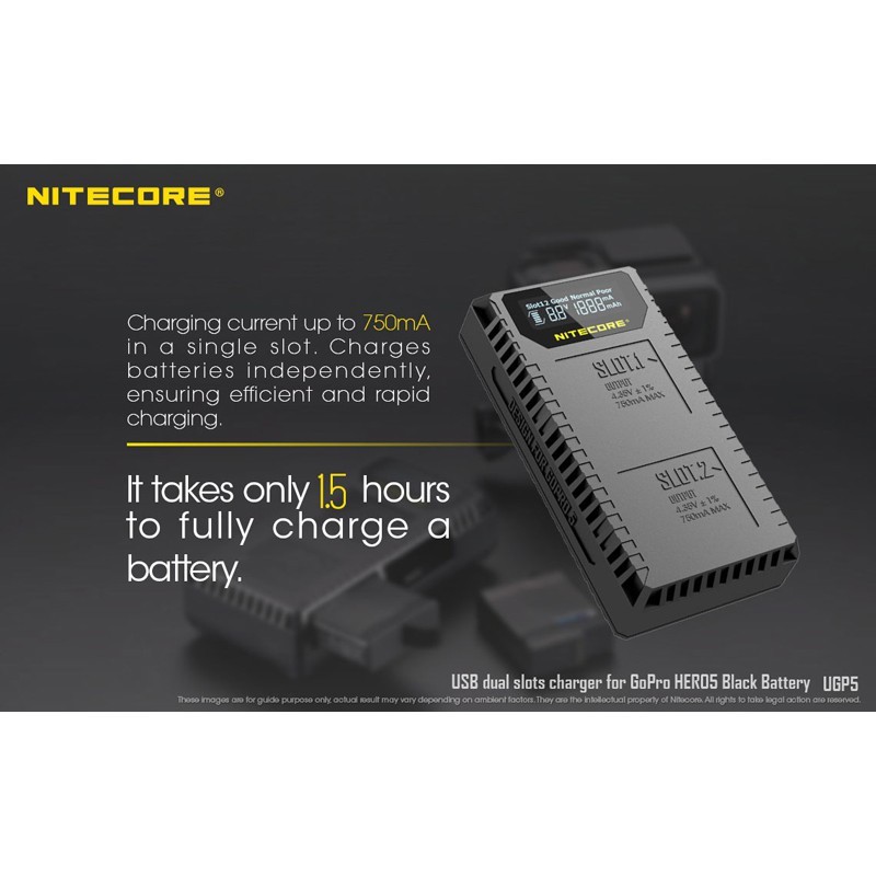 Nitecore UGP5 Dual-Slot USB Travel Battery Charger (For GoPro Hero 8, 7 Black, 6 and 5)