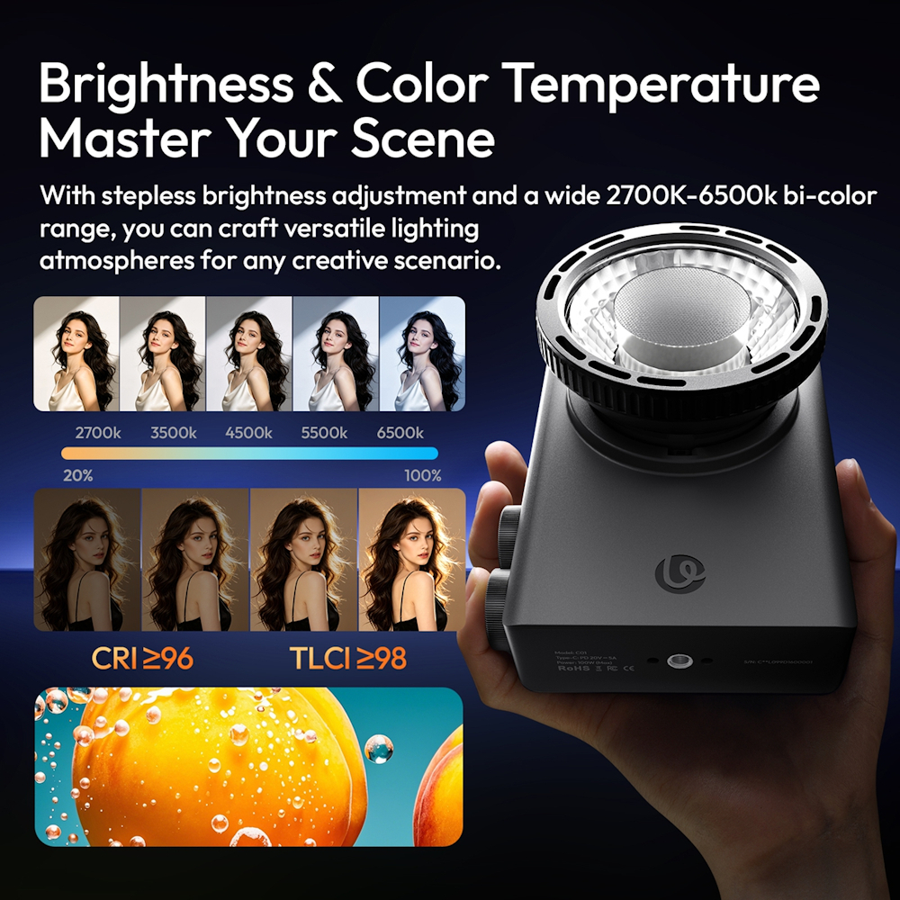Ulanzi C01 100W Portable Pocket COB LED Video Light (Bi-Color) With Condenser Lens (L252)