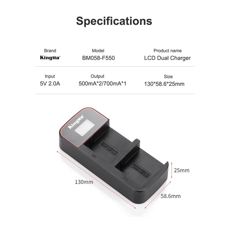 KingMa NP-F550 Battery (2 pcs) + Dual Slot USB LCD Charger Kit (For Sony)