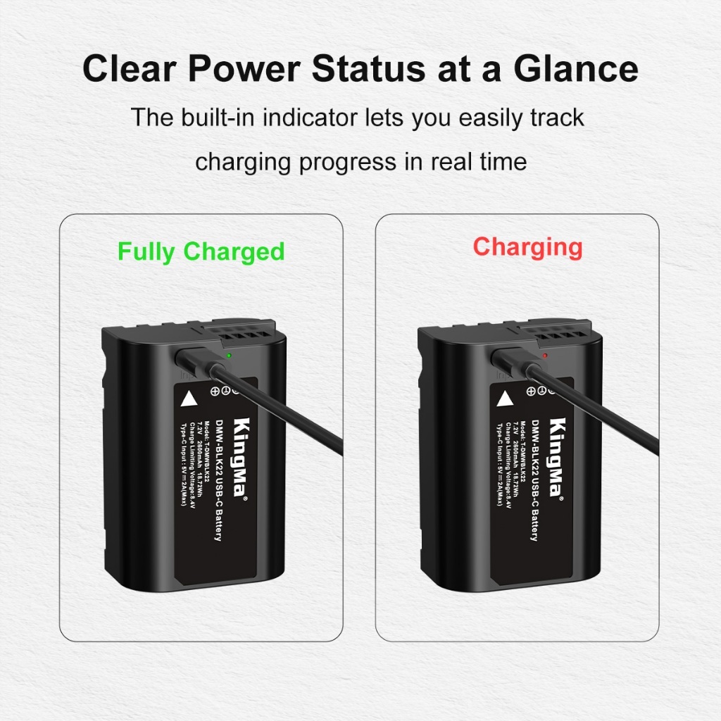 KingMa DMW-BLK22H 2600mAh Battery / Battery with Type-C Port (For Panasonic S5II / S5IIX / GH5II / GH6 / GH7 /G9II / S9)