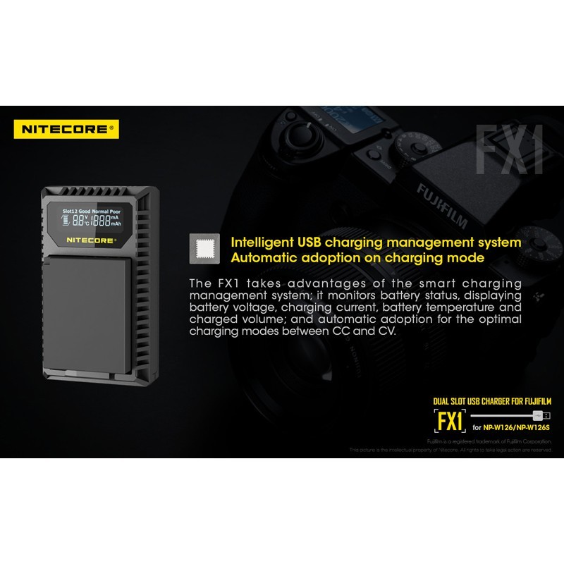 Nitecore FX1 Dual-Slot USB Travel Charger (For Fujifilm NP-W126 Battery)