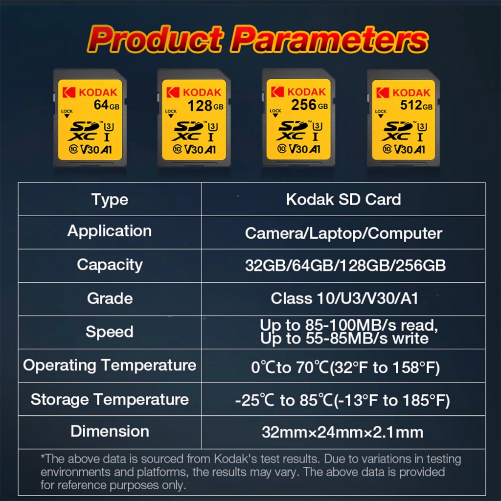Kodak ULTRA 64GB / 128GB / 256GB SD XC UHS-I Class 10 U3 V30 A1 Memory Card (For DSLR / Mirrorless / Digital Camera)