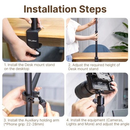 Ulanzi VIJIM LS02 Extendable Desktop Stand with Horizontal Arm Ball Head (LS-02 For LED Video Light Camera & Smartphone)