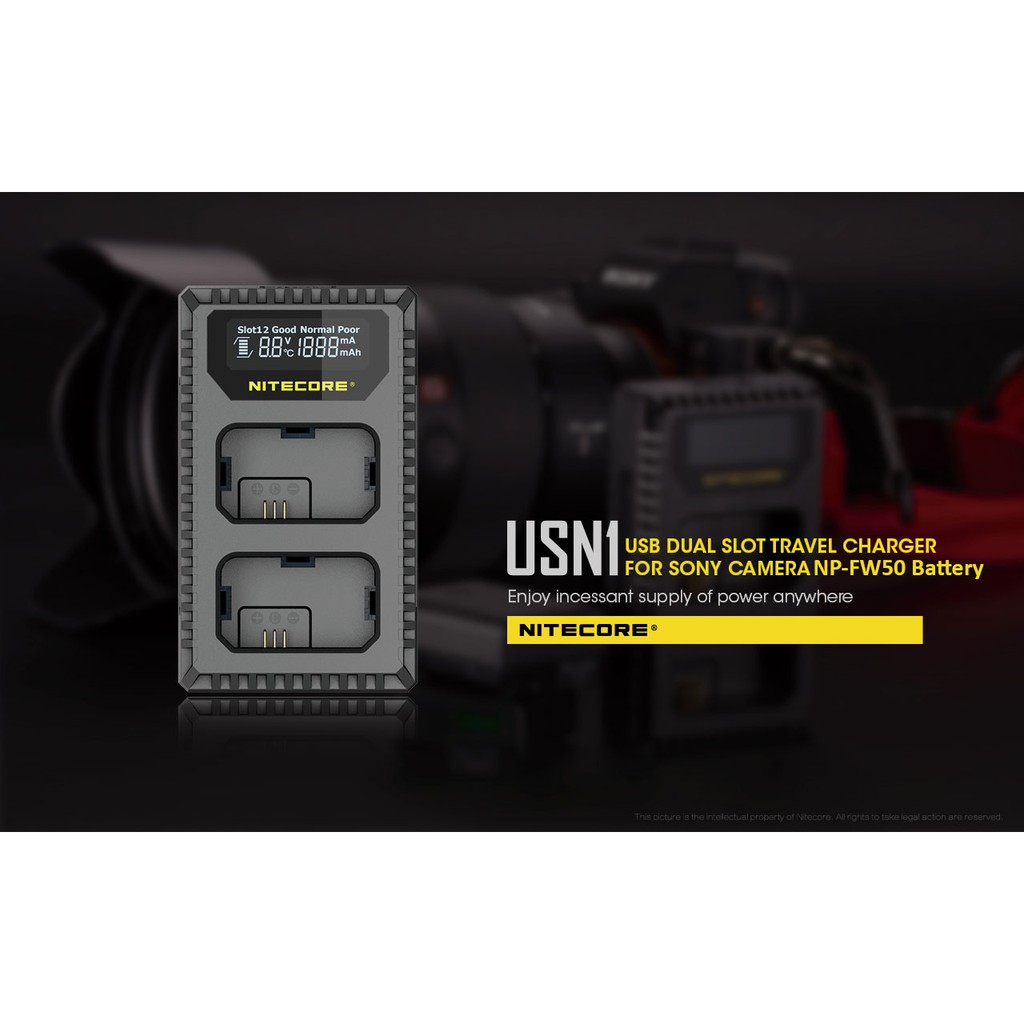 Nitecore USN1 Dual-Slot USB Travel Charger (For Sony NP-FW50)