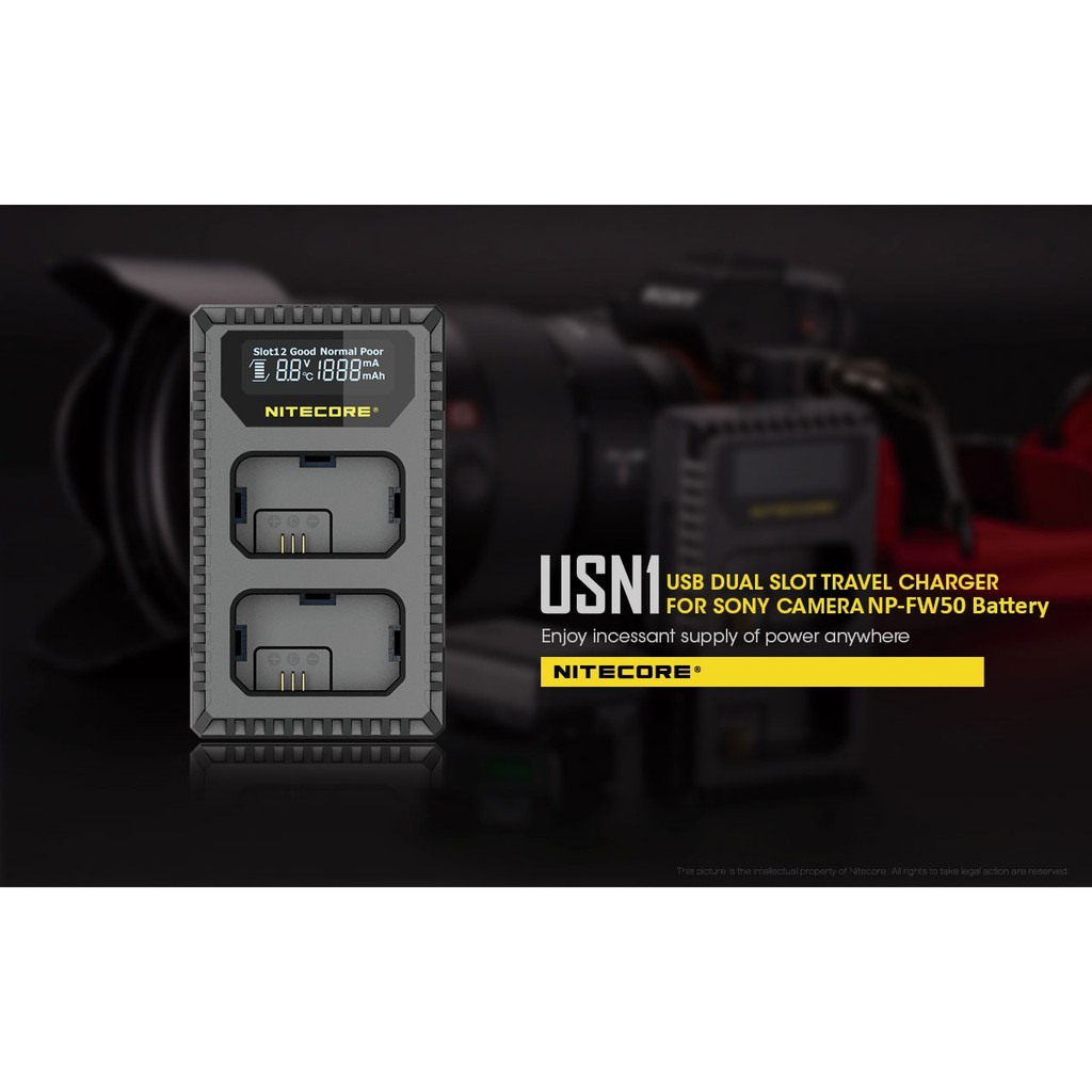 Nitecore USN1 Dual-Slot USB Travel Charger (For Sony NP-FW50)