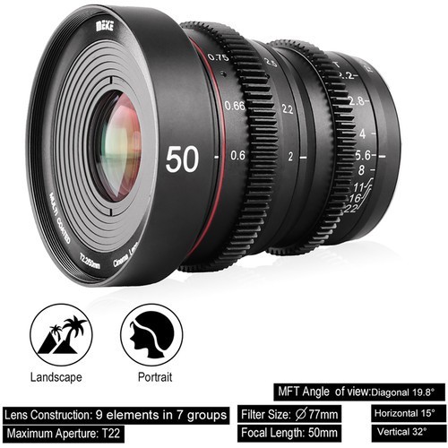 Meike 50mm T2.2 Manual Focus Cinema Lens (MFT M43 Micro Four Third Mount)