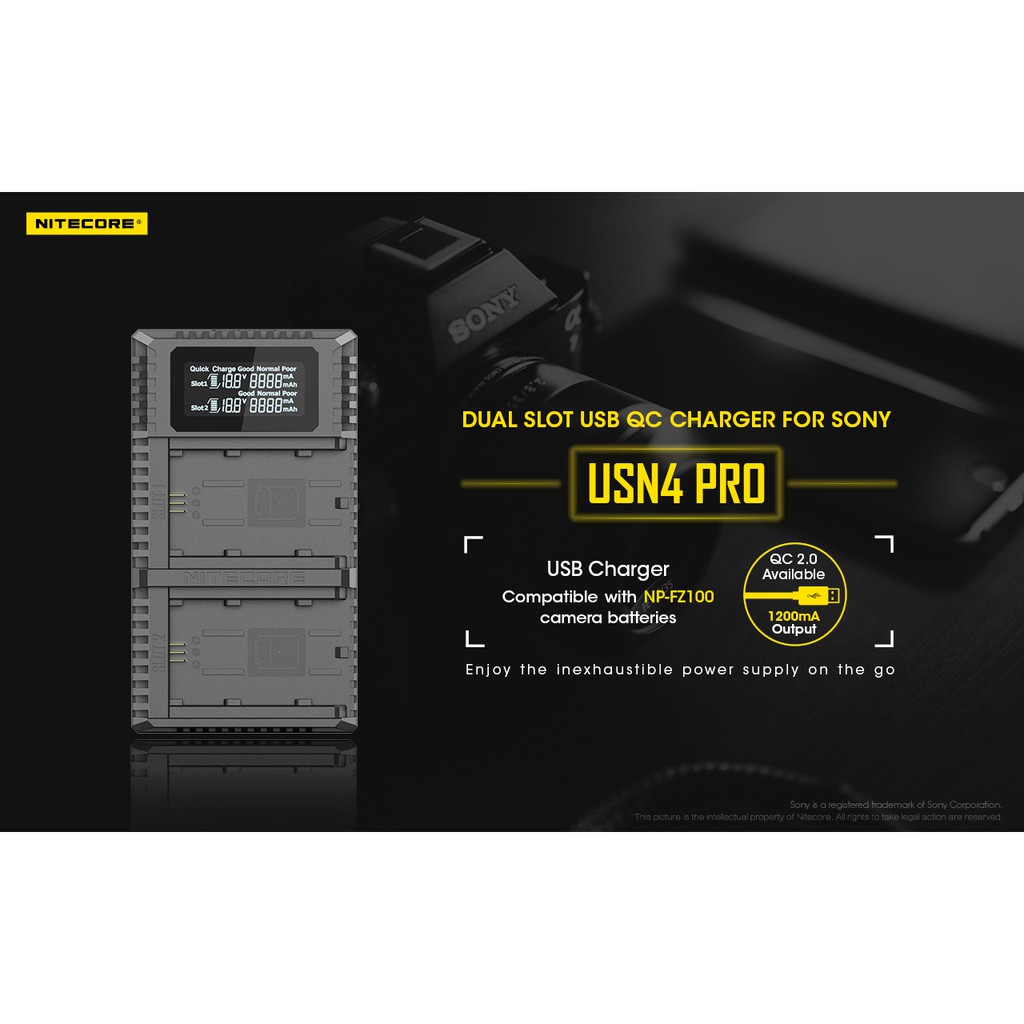 Nitecore USN4 PRO Dual-Slot USB Travel Charger (For Sony NP-FZ100)