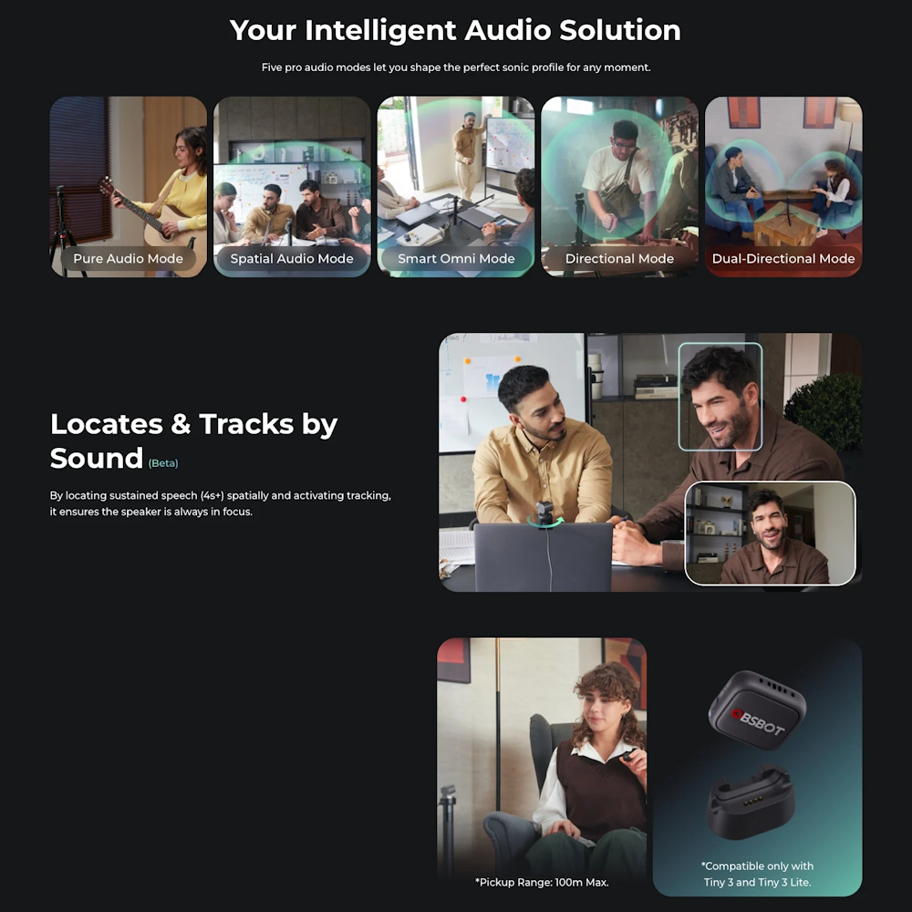 OBSBOT Tiny 3 AI-Powered PTZ 4K Webcam