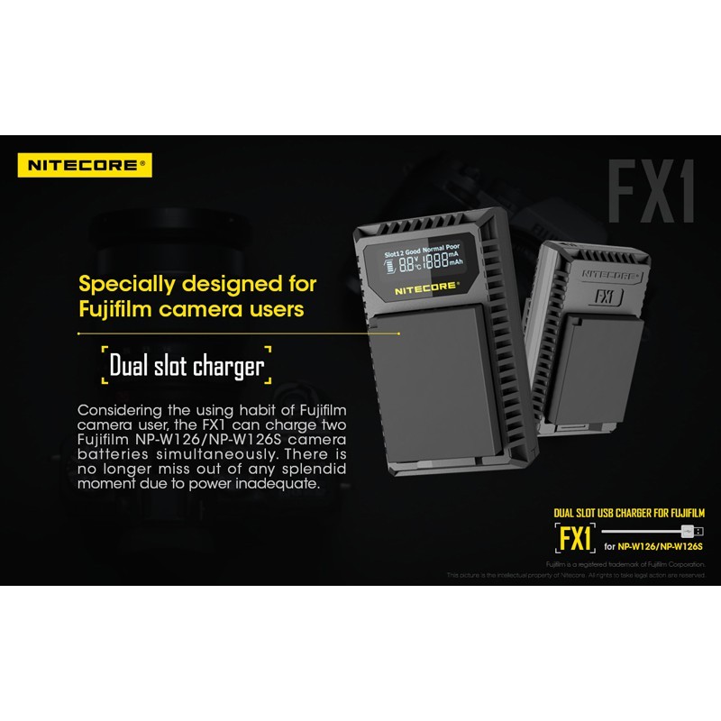 Nitecore FX1 Dual-Slot USB Travel Charger (For Fujifilm NP-W126 Battery)