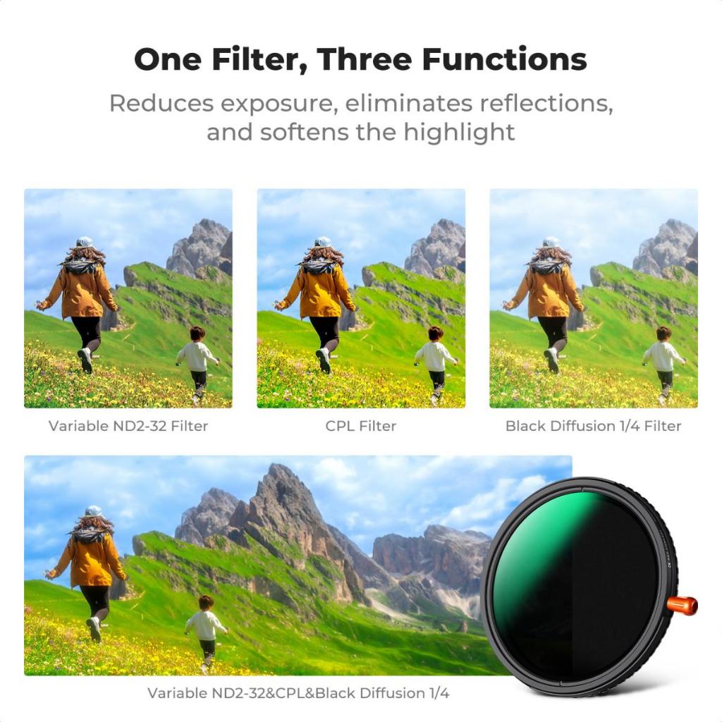 K&F Nano-X / Nano-C 3-in-1 Variable ND2-32 + CPL + Black Pro Mist 1/4 Diffusion Lens Filter
