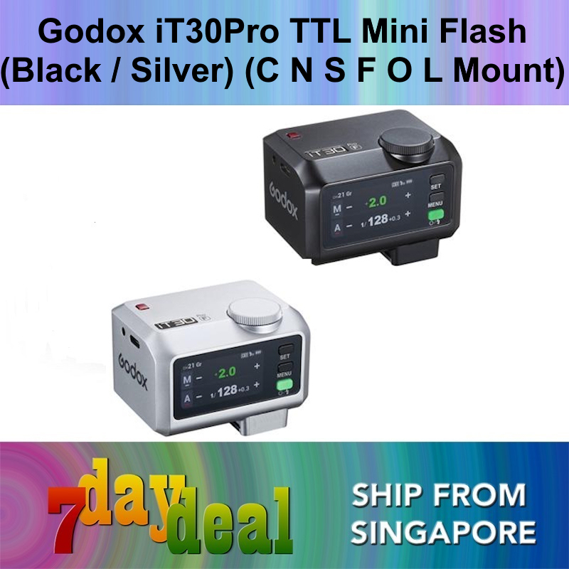 Godox iT30Pro TTL Mini Flash (Black / Silver) (Canon / Fujifilm / Nikon / Olympus / Sony / Leica Mount)