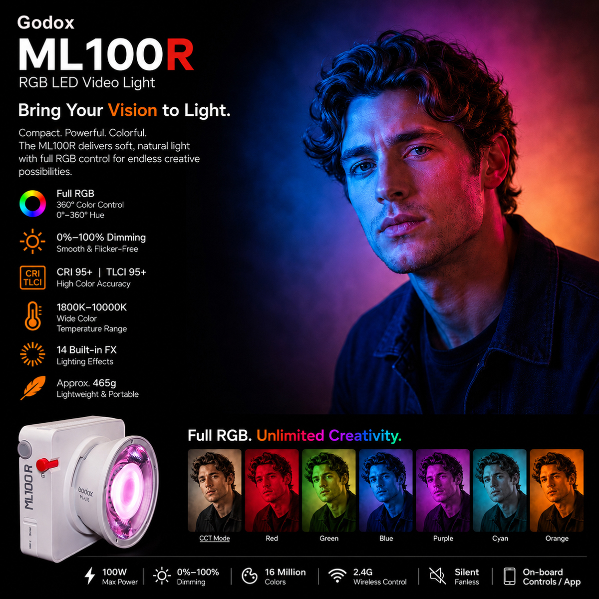 Godox ML100R RGB Full Colour Portable Video LED Light