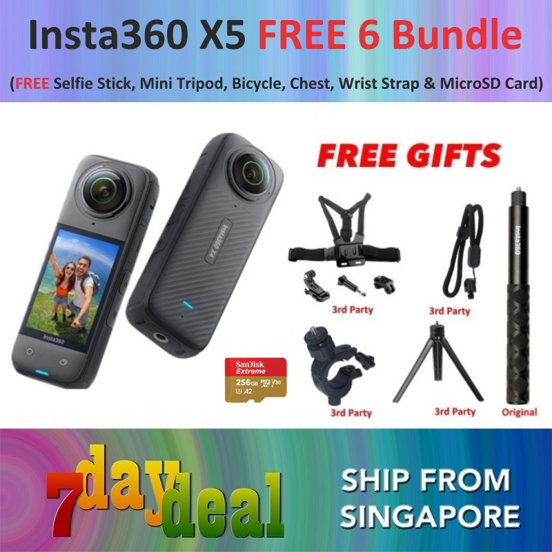 Insta360 X5 360 8K Camera (FREE Selfie Stick + Mini Tripod + Bicycle Mount + Chest Strap + Wrist Strap + Sandisk 128GB)