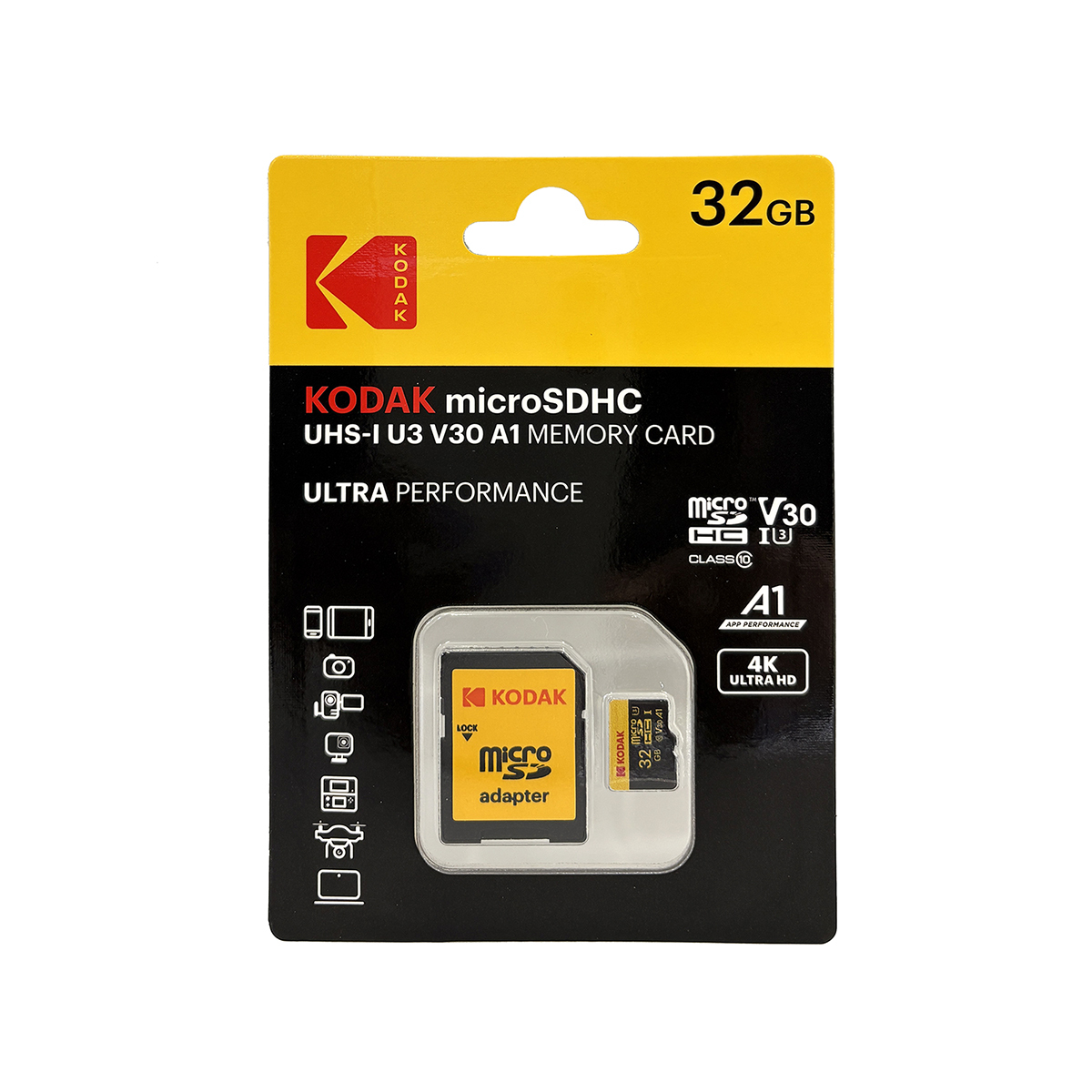 Kodak ULTRA 32GB / 64GB MicroSD XC UHS-I Class 10 U3 V30 Memory Card (For Camera / Drone / Dash Cam / Webcam / Phone / Tablet)