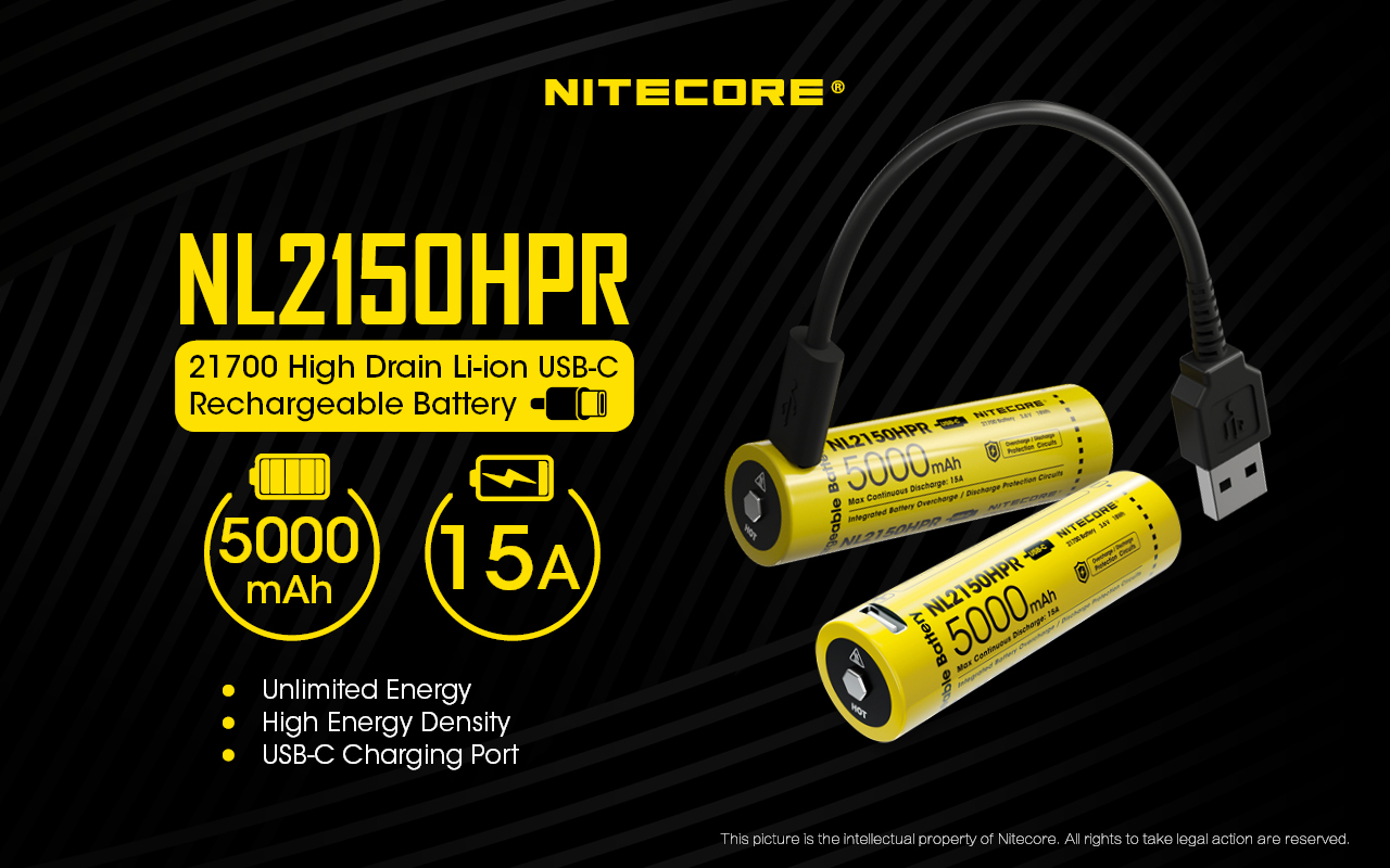 Nitecore NL2150HPR 5000mAh 21700 Rechargeable Battery