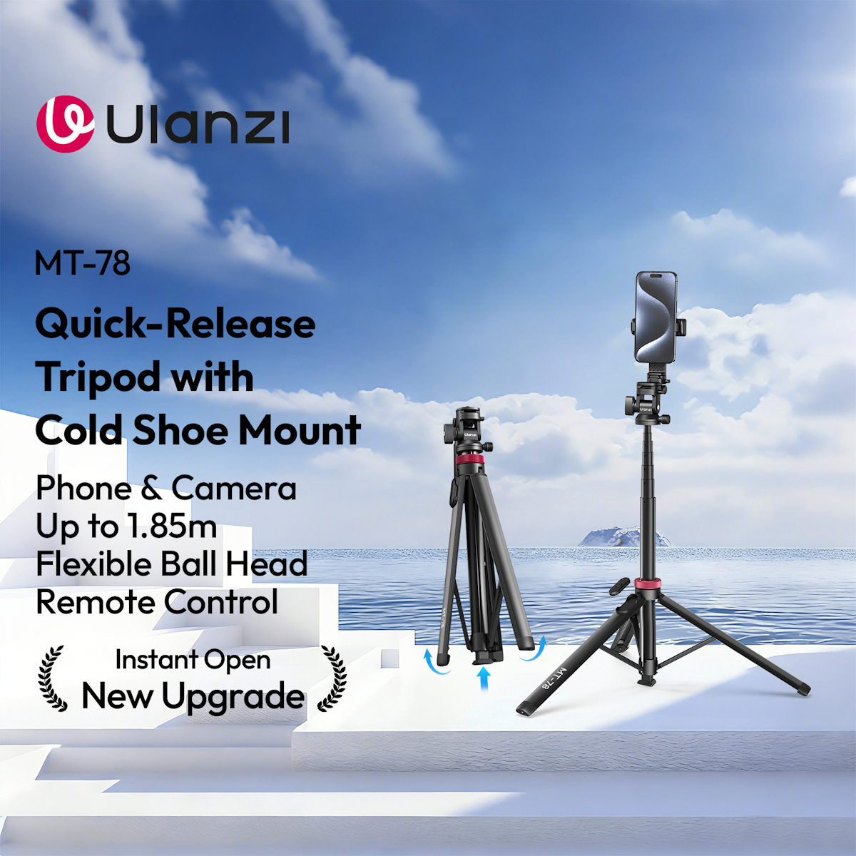 Ulanzi MT-78 Auto Open Tripod with Quick Release Cold Shoe Mount (T077GBB2)