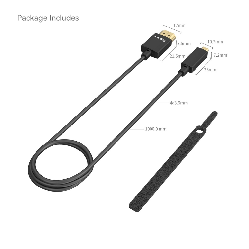 Smallrig Ultra-Slim 4K Micro HDMI to HDMI Data Cable (D to A) - 35cm / 55cm / 100cm