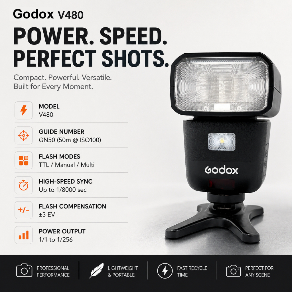 Godox V480 TTL Flash (Sony / Fujifilm / Nikon / Canon / Olympus Mount)-7daydeal