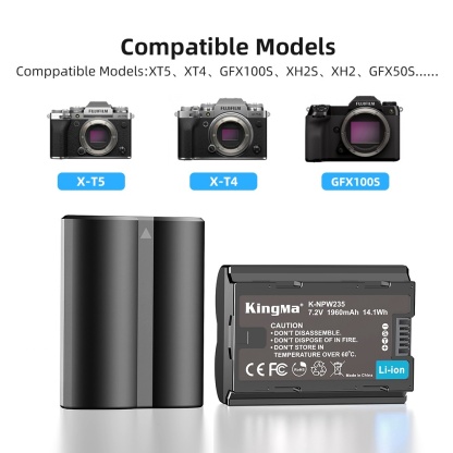 KingMa NP-W235 Battery (For Fujifilm X-T4 / X-T5 / X-H2 / X-H2s / X‑S20 / GFX100 / GFX100S II / GFX50S II)