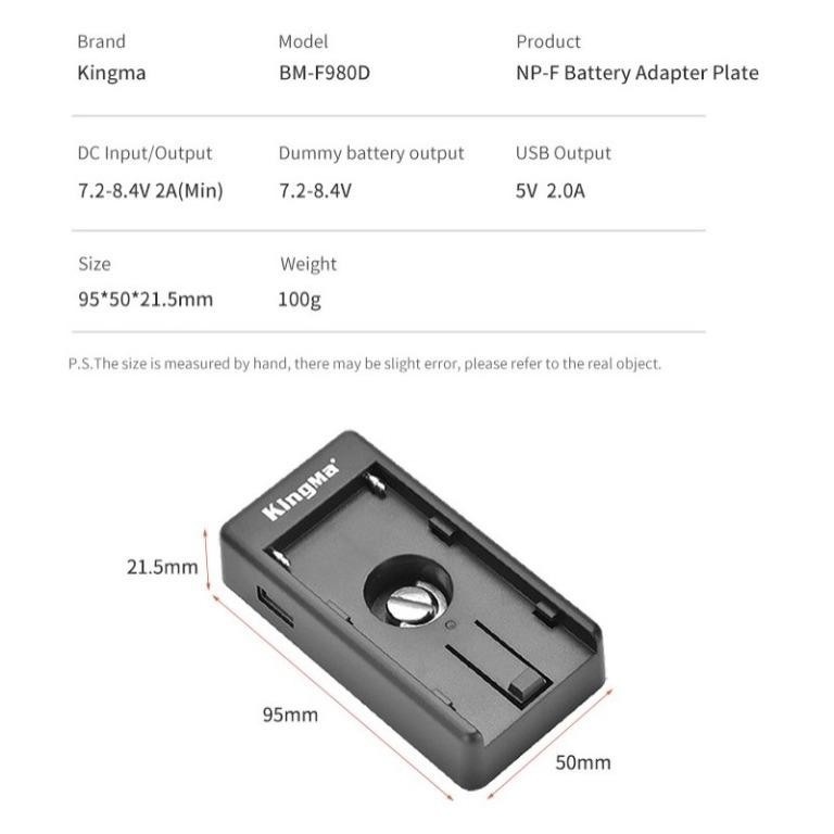 KingMa BM-F980D NP-F Series Battery Adapter Plate