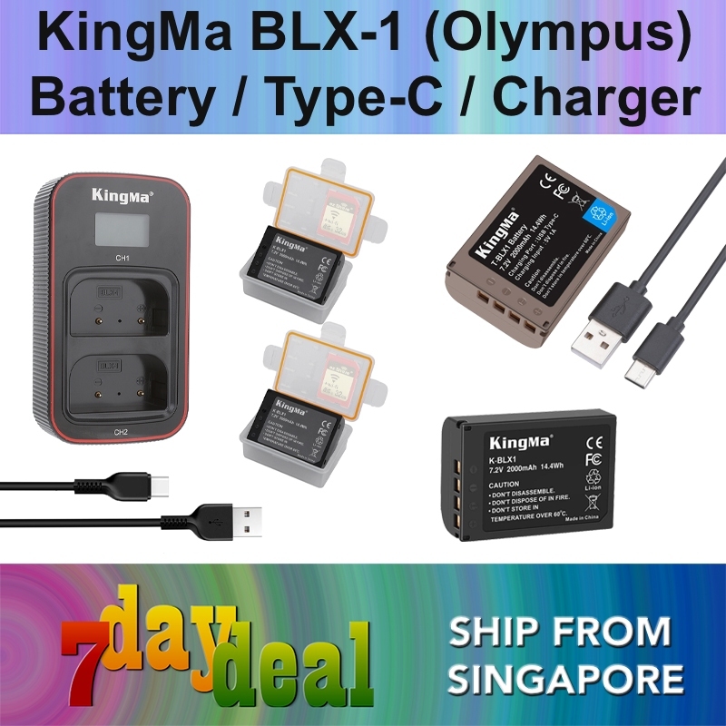 KingMa BLX-1 2000mAh Battery / Battery with Type-C Port / Battery Charger Kit (For Olympus OM-1 / OM-1 II / OM-3)