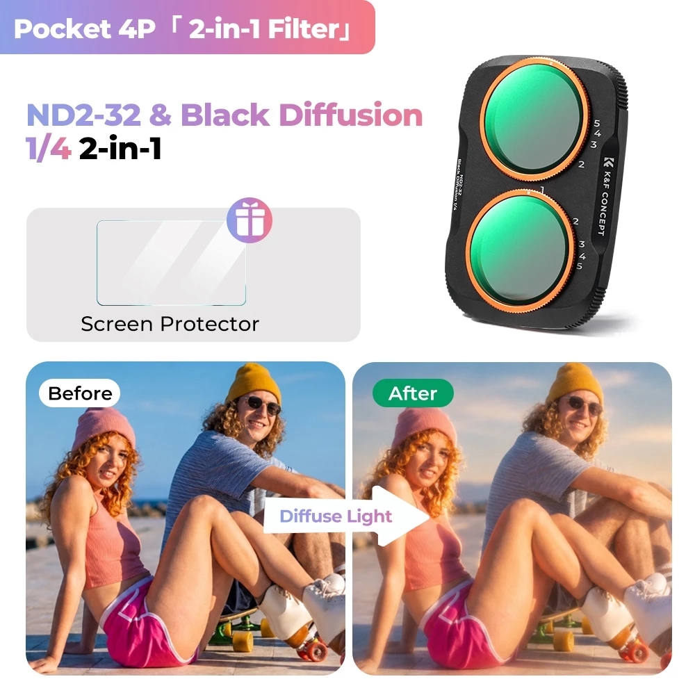 K&F UV / CPL / Black Mist / ND2-32 / ND32-512 / Anti-Light Pollution / Wide Angle Filter (For Dji Pocket 4P)