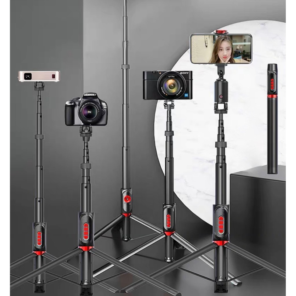 RVAPU Smartphone / Camera Selfie Stick Tripod (1.85m) + Remote (Zoom in/out)
