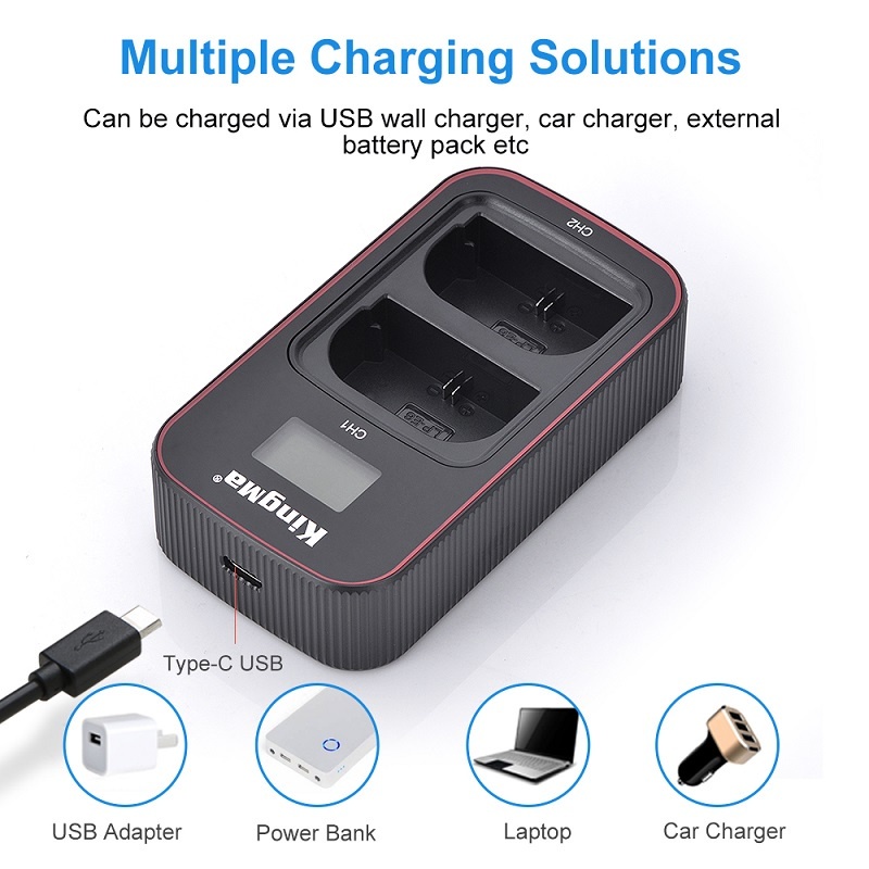 KingMa EN-EL15 Battery (2 pcs) + Dual Slot USB LCD Charger Kit (For Nikon)