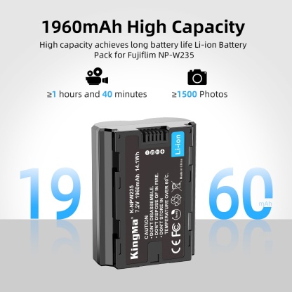 KingMa NP-W235 Battery (For Fujifilm X-T4 / X-T5 / X-H2 / X-H2s / X‑S20 / GFX100 / GFX100S II / GFX50S II)
