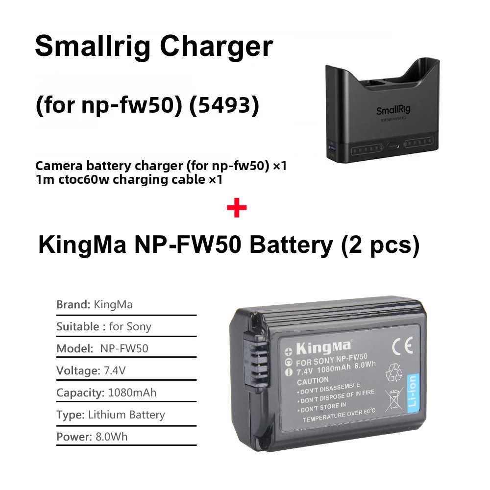 SmallRig Camera Battery Charger (For Sony NP-FZ100 / Canon LP-E6P / Nikon EN-EL15C / Panasonic DMW-BLK22 / Sony NP-FW50)