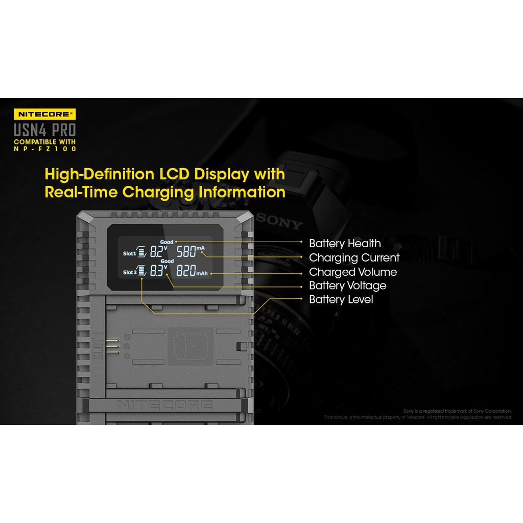 Nitecore USN4 PRO Dual-Slot USB Travel Charger (For Sony NP-FZ100)