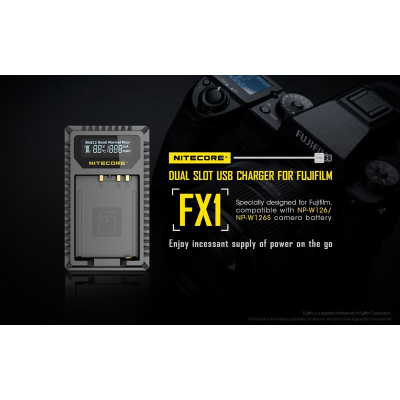 Nitecore FX1 Dual-Slot USB Travel Charger (For Fujifilm NP-W126 Battery)