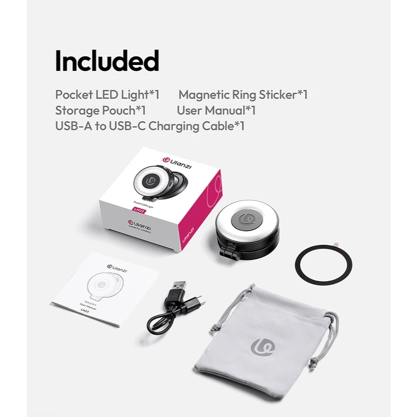 Ulanzi LM23 Mobile Phone Magnetic Pocket LED Light (Black L238 / White M094)