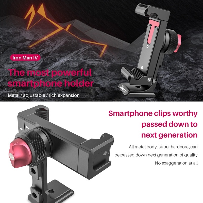 Ulanzi ST-27 Phone Holder (Iron Man IV Metal Phone Clip with Triple Cold Shoe Mount)
