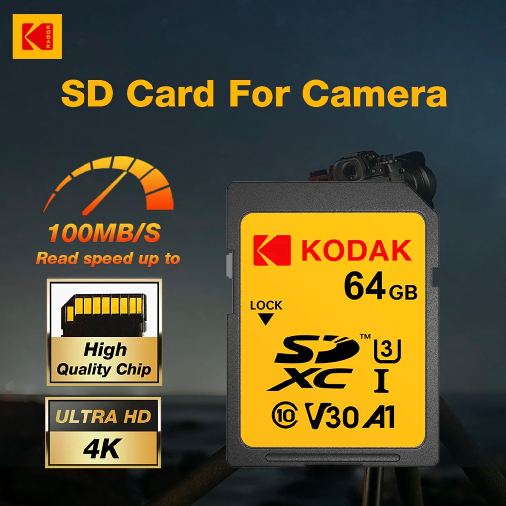 Kodak ULTRA 64GB / 128GB / 256GB SD XC UHS-I Class 10 U3 V30 A1 Memory Card (For DSLR / Mirrorless / Digital Camera)