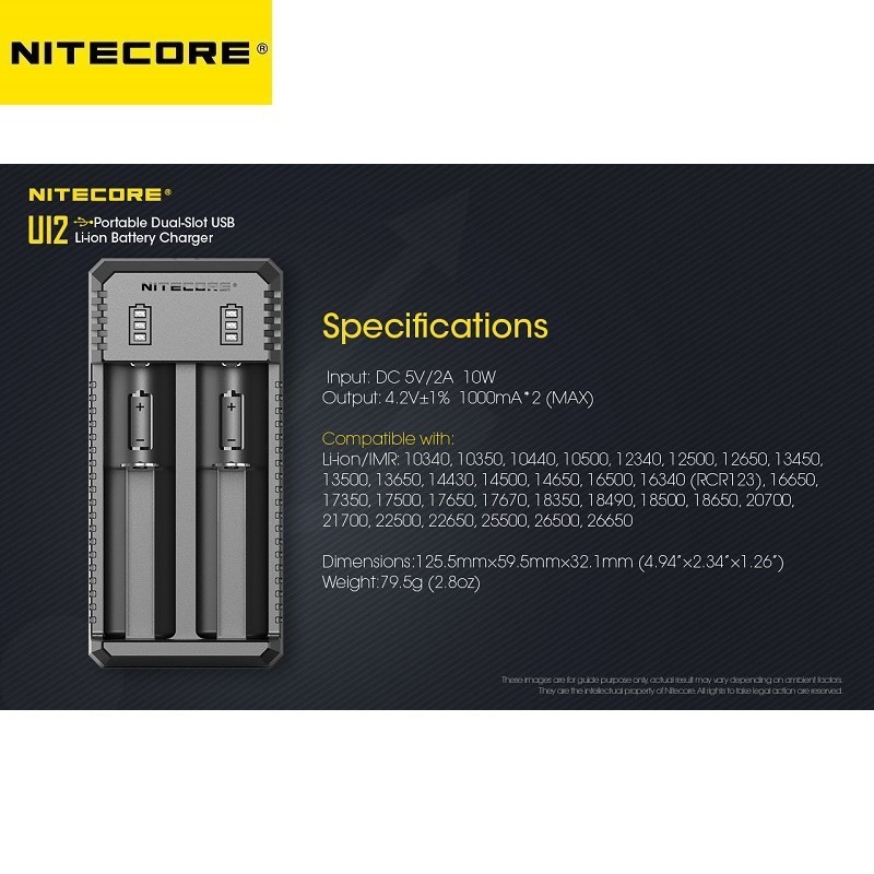 Nitecore UI2 Portable Dual Slot USB Li-Ion Battery Charger (Max Output 1000mA Per Slot)