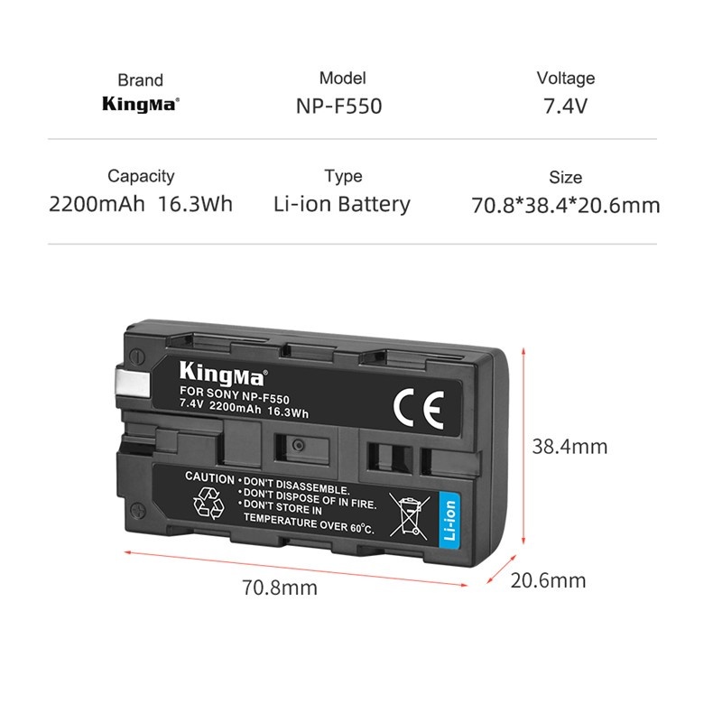 KingMa NP-F550 Battery (2 pcs) + Dual Slot USB LCD Charger Kit (For Sony)