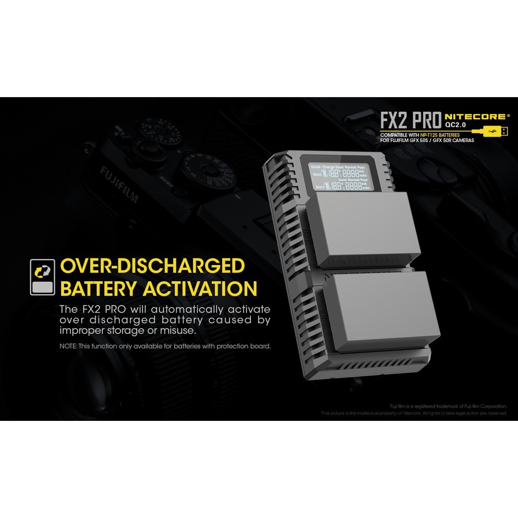 Nitecore FX2 PRO Dual slot USB Travel Charger (For Fujifilm NP-T125)
