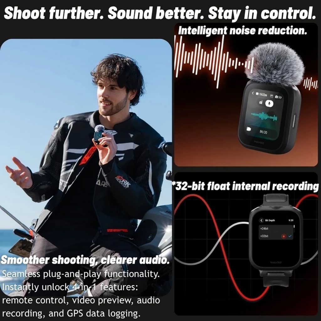 Insta360 GPS Preview Remote with Built-in Mic (For Insta360 X5 / X4 Air / Ace Pro 2 Action Camera)