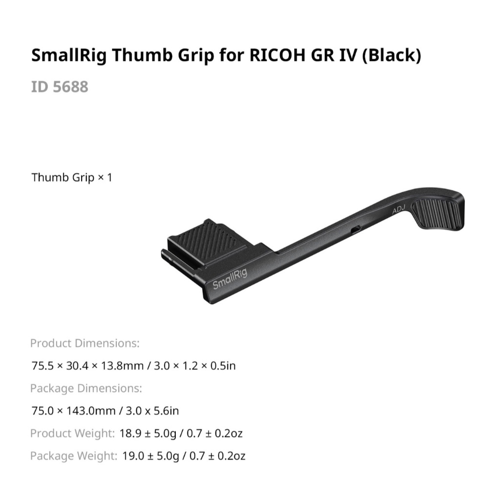 SmallRig Thumb Grip For Ricoh GR IV Camera (Black 5688)