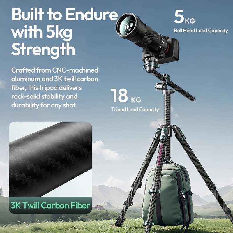 Ulanzi JJ05 GlideGo Overhead Carbon Fiber Travel Camera Tripod (T140)