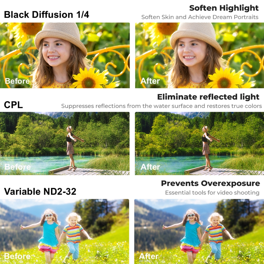 K&F Nano-X / Nano-C 3-in-1 Variable ND2-32 + CPL + Black Pro Mist 1/4 Diffusion Lens Filter