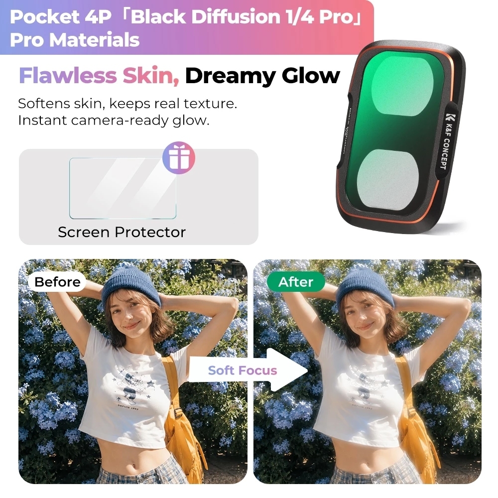 K&F UV / CPL / Black Mist / ND2-32 / ND32-512 / Anti-Light Pollution / Wide Angle Filter (For Dji Pocket 4P)
