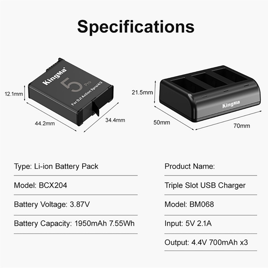 KingMa BM068 Charger / BCX204 Battery (For DJI Osmo 360 / Action 5 Pro / Action 4 / Action 3 Cameras)