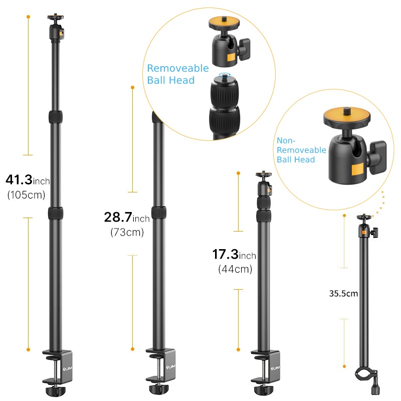 Ulanzi VIJIM LS02 Extendable Desktop Stand with Horizontal Arm Ball Head (LS-02 For LED Video Light Camera & Smartphone)