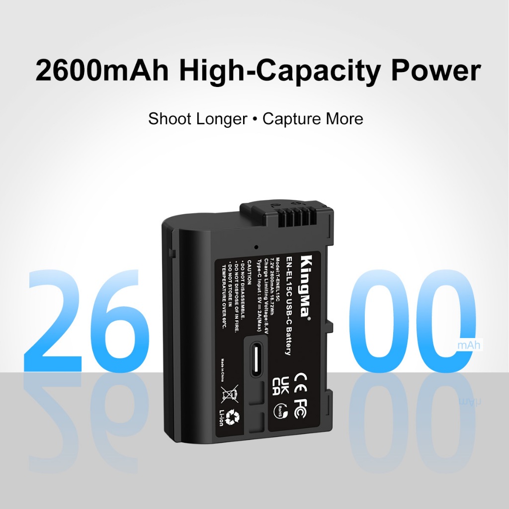 KingMa EN-EL15C Battery with Type-C Port (For Nikon Z5 / Z6 / Z6II / Z6III / Z7 / Z7II / Z8 / Zf etc)
