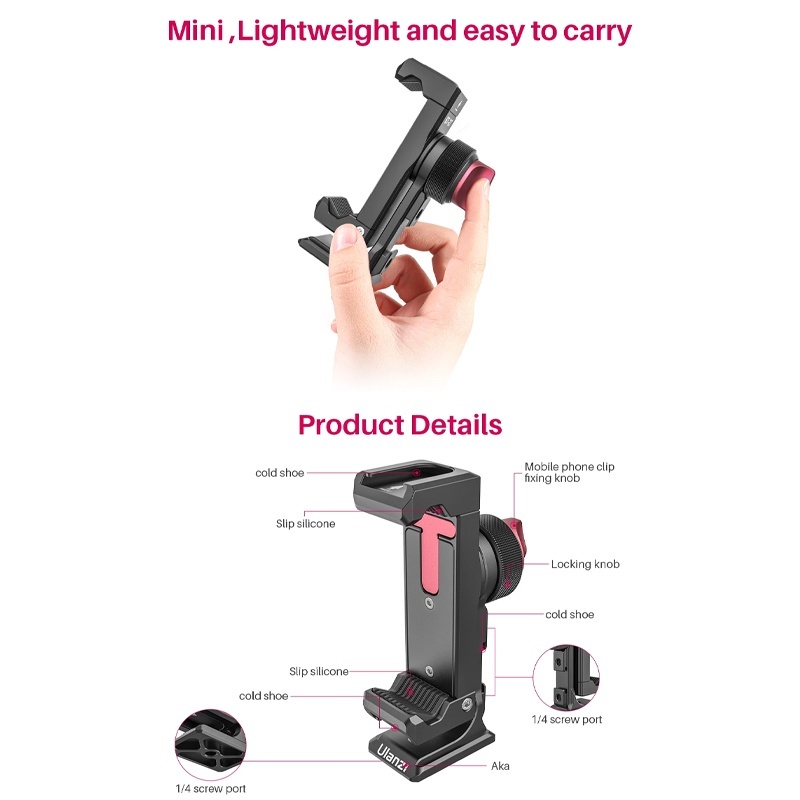 Ulanzi ST-27 Phone Holder (Iron Man IV Metal Phone Clip with Triple Cold Shoe Mount)