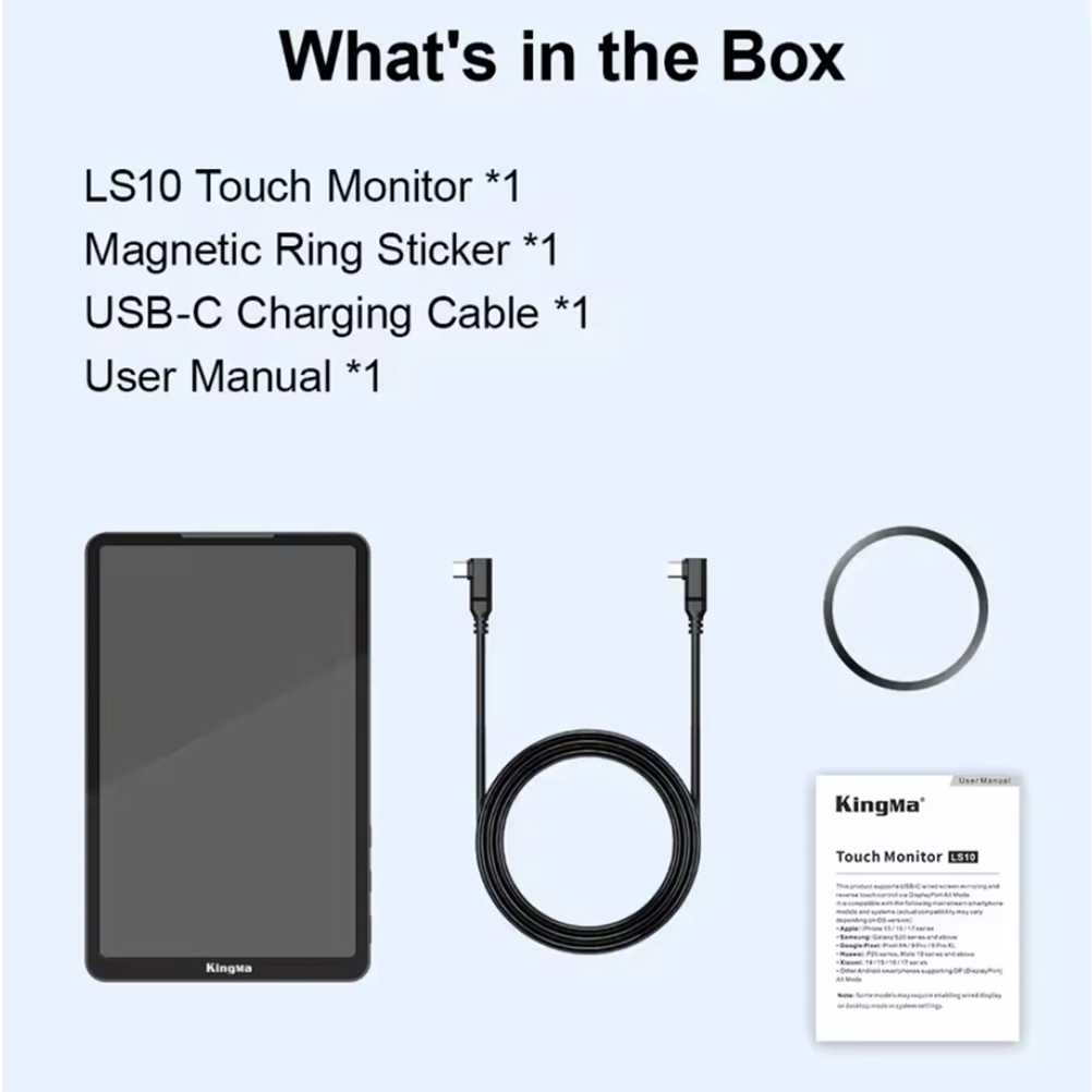 KingMa LS10 10.1” Touchscreen Live Stream Selfie Monitor (USB-C Touch Screen Monitor For Smartphone)