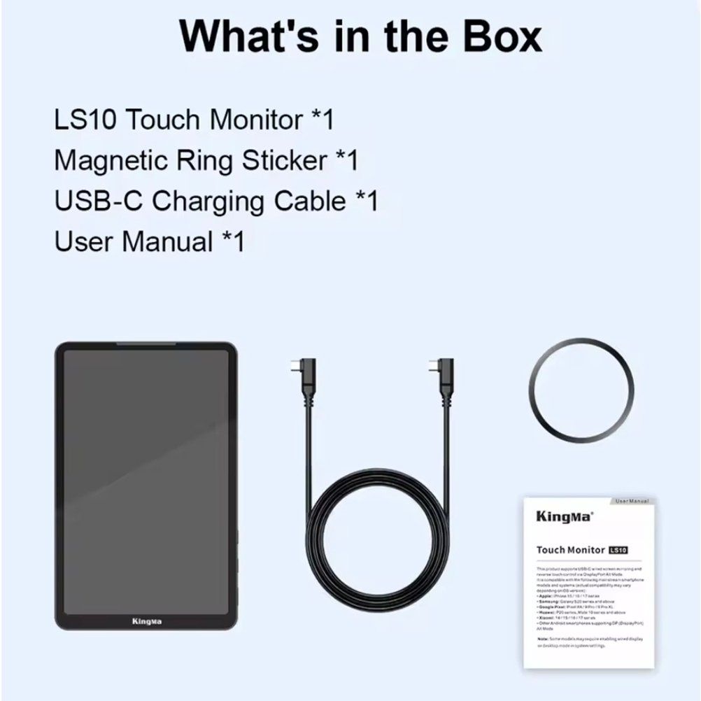 KingMa LS10 10.1” Touchscreen Live Stream Selfie Monitor (USB-C Touch Screen Monitor For Smartphone)