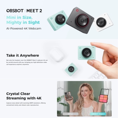 OBSBOT Meet 2 AI-Powered 4K Webcam  (Aurora Green / Cloud White / Space Grey)